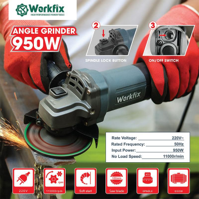 Máy Mài Góc Công Tắc Đuôi 100mm Workfix 950W - WF-AG950W - Lõi Đồng Chuyên Dùng Cho Gia Đình Và Công Trình  Máy mài thẳng Angle Grinders