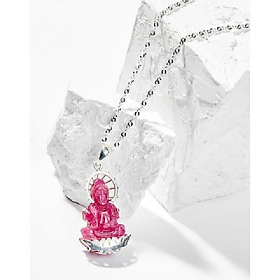 Mặt Dây Chuyền Phong Thủy Đá Ruby Phật Bà Quan Âm Bọc Bạc Mệnh Thủy, Hỏa, Thổ Ngọc Quý Gemstones