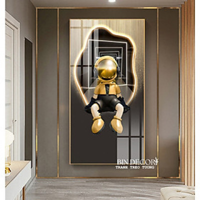 (HCM)Tranh treo tường tráng gương phi hành gia bo viền vàng sang trọng kèm đinh