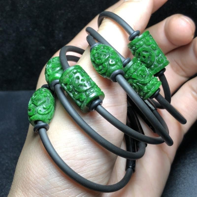 Vòng Tay Lu Thống Ngoc-Xanh-Sơn-Thuỷ dáng tròn/Cầu Tài Lộc, Công Việc Hanh Thông Thuận Lợi/ Hợp tất cả các mệnh