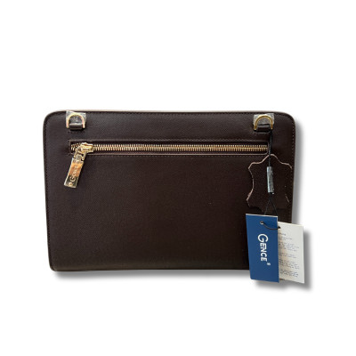 Túi Da Nam Cầm Tay Đeo Chéo GENCE RB16 Da Bò Khóa Vân Tay Cao Cấp Màu Nâu