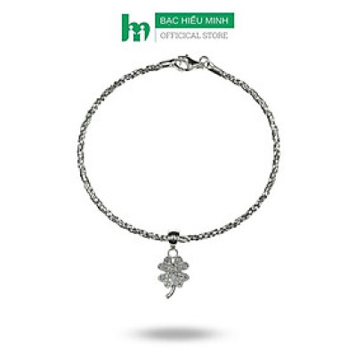 Vòng Tay Lắc Tay Nữ Dây Xoắn Tròn Dạng Dây Mềm Mix Cỏ 4 Lá May Mắn Bạc 925 Cao Cấp Bạc Hiểu Minh LTU570S