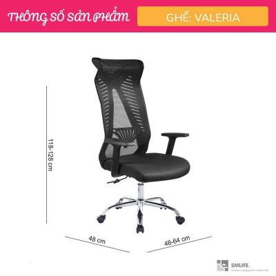 Ghế xoay nhân viên lưng cao bọc lưới SMLIFE Valeria