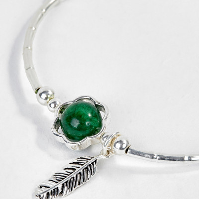 Vòng Bạc Hạt Đá Thiên Nhiên Phối Charm Lá - Ngọc Quý Gemstones