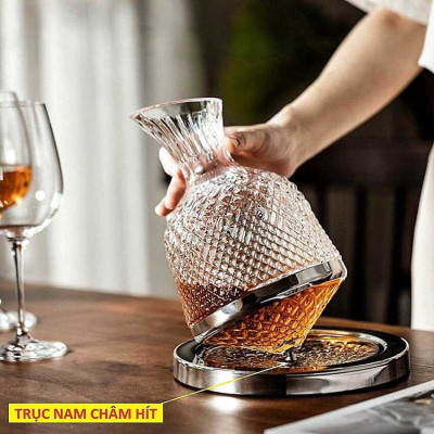 Bình Thở Rượu Vang 1500ml cao cấp đế xoay 360 độ – Bình Đựng Rượu Vang – Wine Decanter trang trí bàn ăn và làm quà tặng