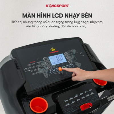 Máy chạy bộ KINGSPORT KS-2059 New nâng dốc tự động 18%, tốc độ tối đa 18km/h, kèm đai massage và thanh gập bụng, cân nặng phù hợp từ dưới 80-85kg