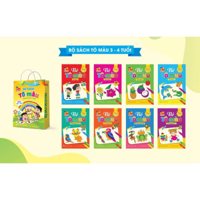 Sách - Combo Bé tô màu nhiều chủ đề song ngữ Việt Anh cho trẻ từ 3-4 tuổi và 5-6 tuổi (2 bộ - 16 cuốn)