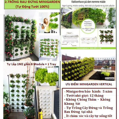 Chậu Trồng Cây Đứng Nhập Khẩu Châu Âu áp tường dạng tường xanh thẳng đứng hiệu Minigarden Vertical (Trọn bộ 3 SET + 1 KHAY nước)