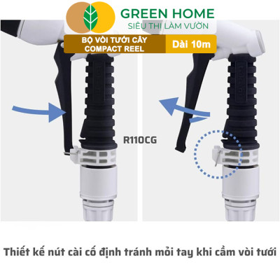 Bộ Ống Tưới Takagi Compact Reel GreenHone, Dài 10m, Treo Tường, Thiết Kế Gọn Nhẹ, Đa Năng Từ Nhật Bản