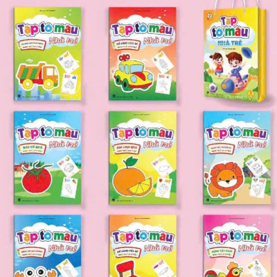 Sách- Combo Túi 8 cuốn Tập Tô màu Nhà Trẻ dành cho bé mầm non (Song ngữ Việt Anh)