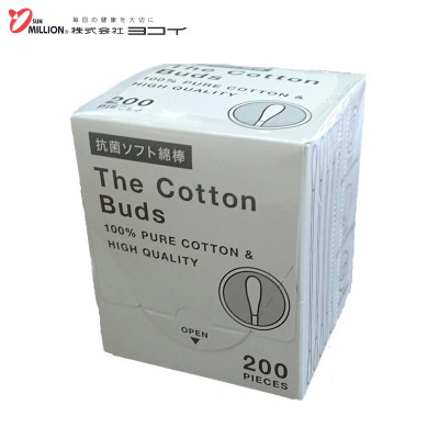 Hộp 200 chiếc tăm bông cao cấp Nhật Bản Sanritsu 100% Bông gòn tự nhiên siêu mềm kháng khuẩn an toàn cho người sử dụng