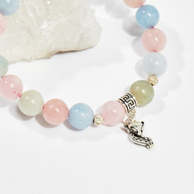 Vòng tay phong thủy nữ đá beryl charm hồ ly 8mm - Ngọc Quý Gemstones