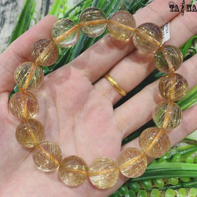 Vòng tay đá thạch anh tóc vàng 6A VIP hợp mệnh Kim, Thổ