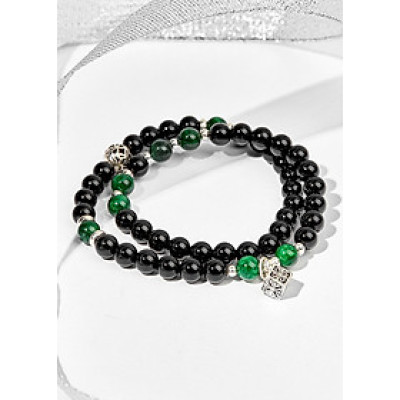 Vòng tay đôi đá obsidian phối cẩm thạch sơn thủy Ngọc Quý Gemstones