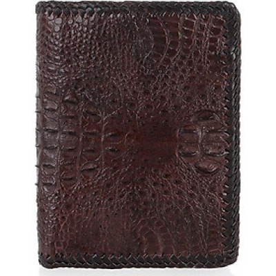 Bóp nam Huy Hoàng da cá sấu nguyên con đan viền kiểu đứng màu nâu đất HT2763