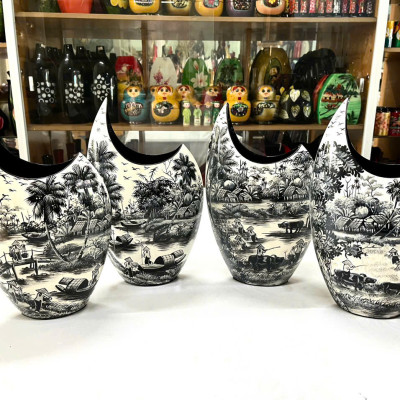 Bình hoa sơn mài cao cấp bình miệng cá với nhiều hoa văn khác nhau thích hợp cắm hoa, trang trí, làm quà tặng,....