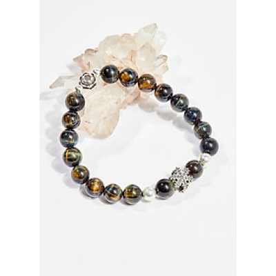 Vòng tay phong thủy nữ đá mắt hổ xanh đen charm bạc 8mm mênh thủy , mộc - Ngọc Quý Gemstones