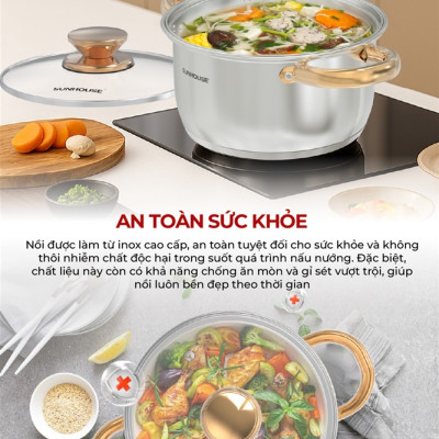Bộ nồi inox Impact Sunhouse Healthy SHG781E -Gồm 3 nồi 16-20-24cm - Đáy phẳng hoàn hảo - Hiệu suất bắt từ 98%