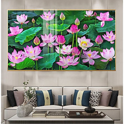 (ẢNH CHỤP THẬT) Tranh treo tường hoa sen hồng trang trí phòng khách,khách sạn kèm đinh treo