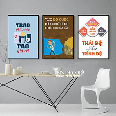 (HCM Tranh tráng gương đông lực trang trí decor phòng làm việc, công ty kèm đinh chuyên dụng dễ treo
