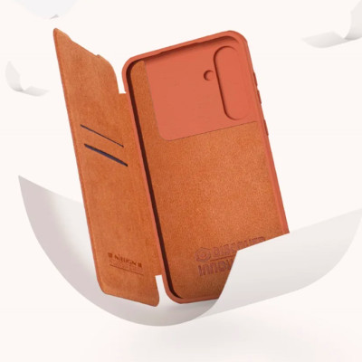 Bao da cho SamSung Galaxy S24 FE chính hãng Nillkin QIN có nắp trượt bảo vệ camera sau - Hàng chính hãng