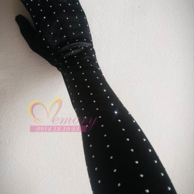 Găng tay lụa sang chảnh đính hạt sáng lấp lánh màu đen cho Cô dâu và Dạ hội, đi tiệc, sự kiện, lễ hội, chụp ảnh MS: 44365