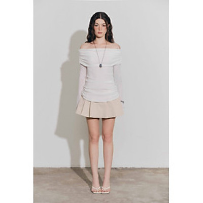 DOTTIE - Váy ngắn xếp ly phối vải - Beige - S0294