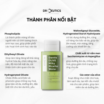 Drceutics Sữa Tẩy Trang Olive - Gentle OLIVE Milky Micellar Water Dành Cho Mọi Loại Da, Da nhạy cảm 310ml