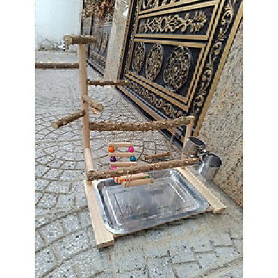 1 bộ cầu đứng gổ gạo mẫu 3 (dài 37 rộng 22.5 cao 42) dùng cho vẹt LB, cockateil, GC, lory, caique, monk, ngực hồng đậu