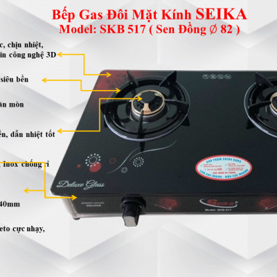 Bếp Gas Đôi Mặt Kính Sen Đồng Seika SKB517 - Hàng Chính Hãng
