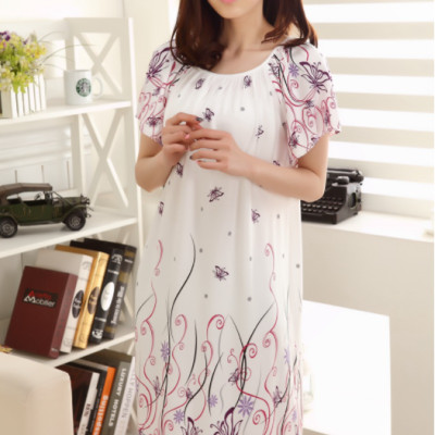 Váy Bầu Ngủ Dáng Suông, Đầm Ngủ Mặc Nhà Họa Tiết Dễ Thương Chất Liệu Cotton Co Giãn Thoải Mái Freesize dưới 72kg( họa tiết ngẫu nhiên)