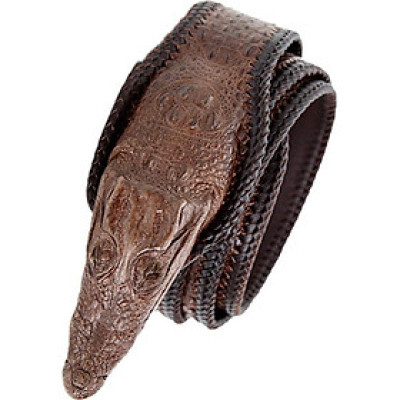 Thắt lưng nam da cá sấu Huy Hoàng nguyên con lớn đầu cá sấu màu nâu đất HT4255