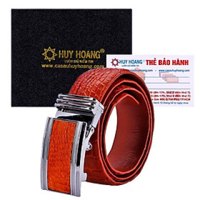 HC4853 - Dây nịt nam da cá sấu Huy Hoàng nguyên con bụng 4P màu vàng