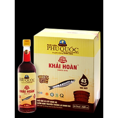 Đặc Sản Phú Quốc - Hộp 6 Chai Thủy Tinh Nước Mắm Phú Quốc Khải Hoàn 43 Độ Đạm (520Ml X 6) - Ocop 5 Sao
