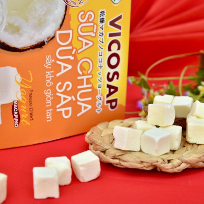 Sữa chua sấy thăng hoa VICOSAP làm từ dừa sáp it đường đồ ăn vặt healthy đặc sản Trà Vinh