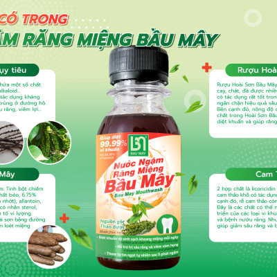 Nước ngậm Răng Miệng Bầu Mây 120ml - Nguồn gốc Thảo dược, dứt điểm sâu răng - viêm lợi - tụt lợi - nhiệt miệng