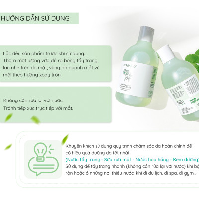 Nước tẩy trang Rau Má & Diếp Cá Herbario 300ml da dầu, da mụn