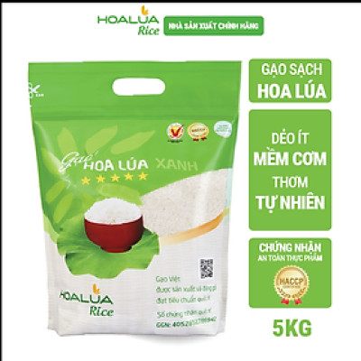 Gạo Hoa Lúa Xanh - Túi 5kg - Tơi xốp, mềm cơm, dẻo ít, thơm nhẹ