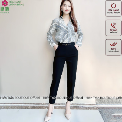 Quần baggy nữ phối khuyên dây da Hiền Trần BOUTIQUE chất liệu Umi co giãn cao cấp