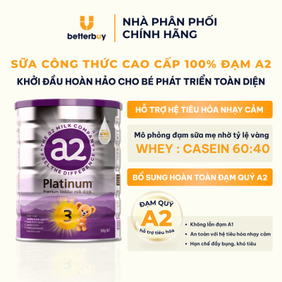 Combo 3 Lon Sữa a2 Milk a2 Platinum Premium Toddler Milk Drink Đủ Số Lon 900g