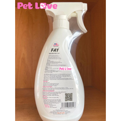 Fay xịt tắm khô, khử mùi hôi, giúp mượt lông mèo (chai 350ml)