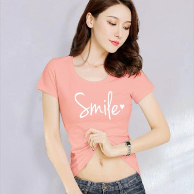 Áo thun nữ in chữ Smile thun cotton 4 chiều form ôm body MXM ( ANU026 )