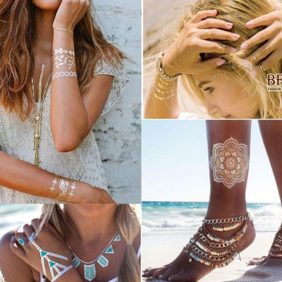 Xăm henna tạm thời ánh nhũ, miếng dán ánh kim cổ tay, vòng chân, cánh tay tha thu Legaxi