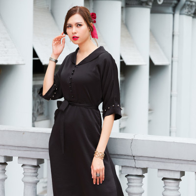 Đầm Tay Liền Đầm Kiểu Sang Trọng Thời trang thiết kế Hity DRE130 (Đen Huyền Bí)