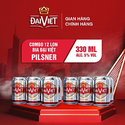 [Combo (12) lon 330ml]  Bia Pilsner Đại Việt, Bia vàng sản xuất theo luật bia tinh dòng của Bia Đức, không hóa chất, đậm vị đúng gu