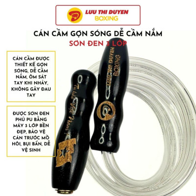 Dây Nhảy Thể Lực Tự Hào Việt Nam - Lừu Thị Duyên Boxing - Bản Đặc Biệt - Cán Sơn Đen - Nặng 450g, Dài 3m