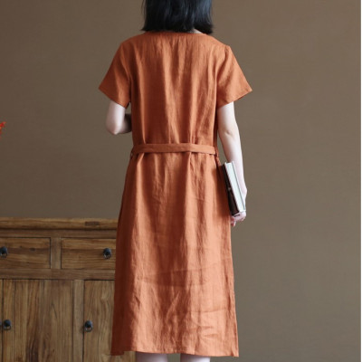 Đầm váy linen nữ dáng suông dài cổ tim, phong cách nữ thanh lịch Haint Boutique Da193