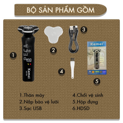 Máy cạo râu khô và ướt KEMEI KM-T85 chống thấm nước IPX6 công suất 8W sạc USB nhanh 1.5 giờ - Hàng chính hãng