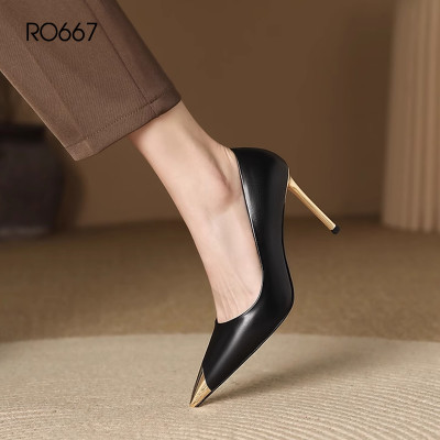 Giày nữ cao gót mũi nhọn, da lì ROSATA RO667 -8p- Đen - HÀNG VIỆT NAM - BKSTORE