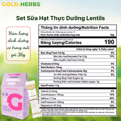 [Hàng chính hãng] Set sữa hạt thực dưỡng GoldzHerbs Lentils - 15 gói/ 252g/ 500g